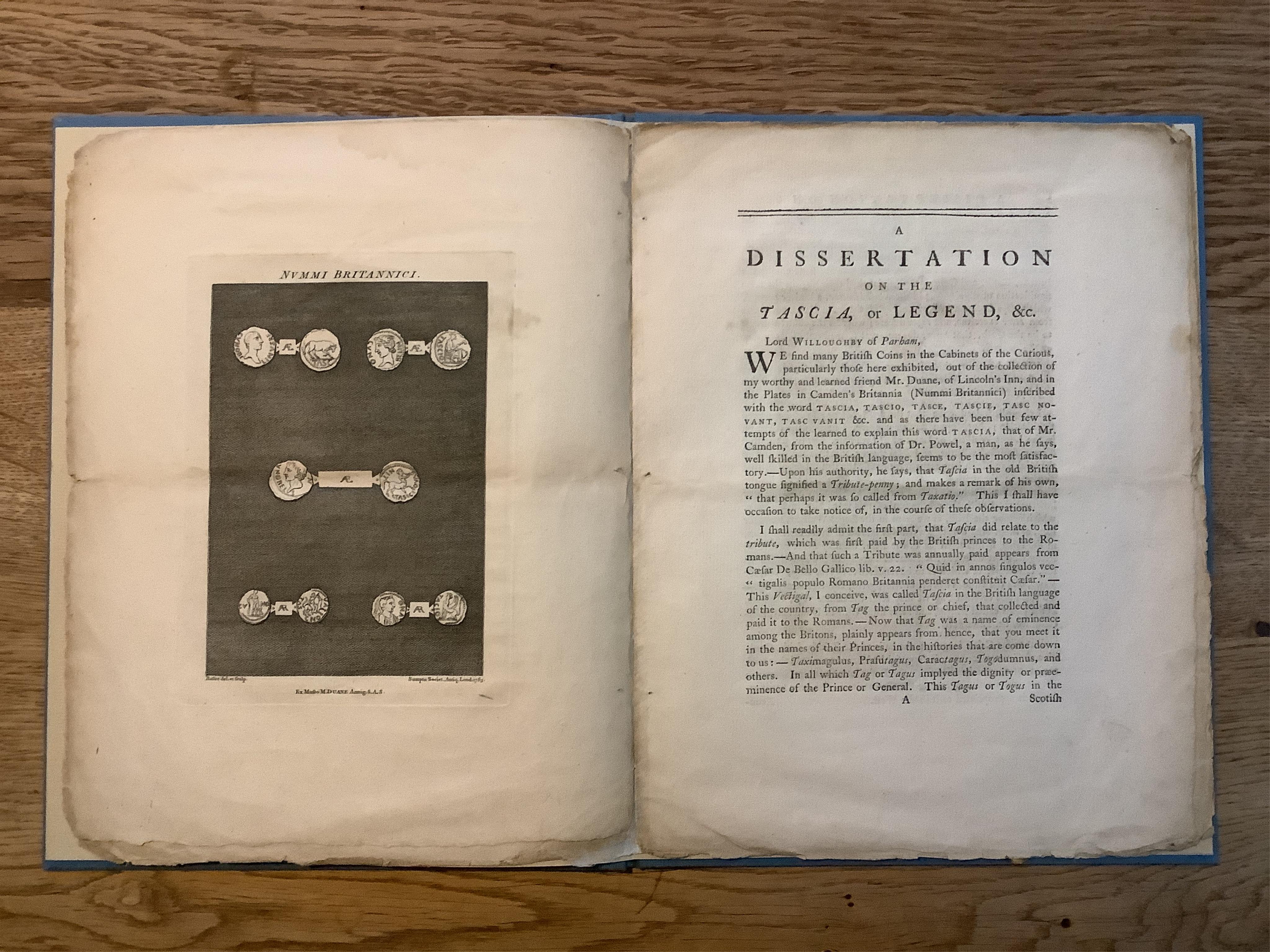 Clarke, William – The Connexion of the Romans, Saxon and English Coins, London 1771; Evans, A.J., On A Late-Celtic Urn-Field at Aylesford, Kent, 1890; Pettingal, John. A Dissertation upon the Tascia, or Legend on the Bri